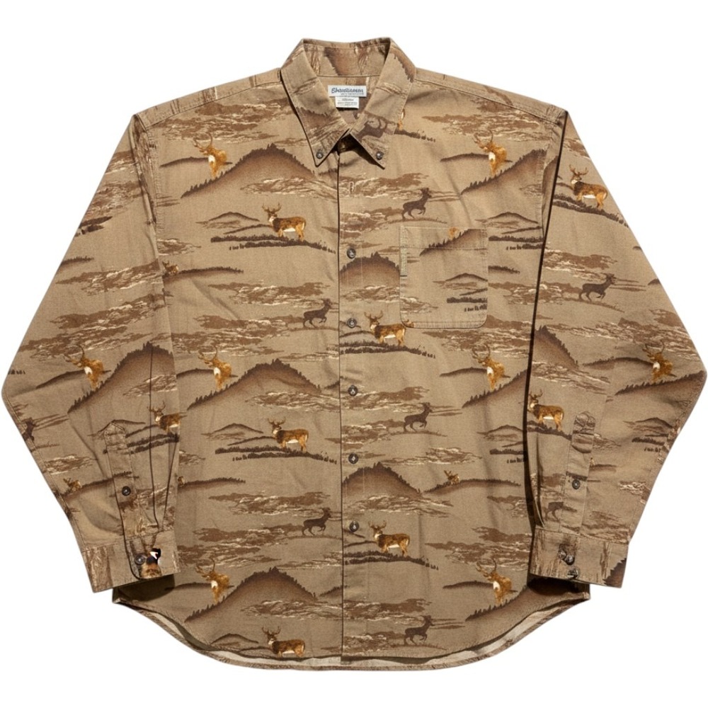 Columbia River Lodge Shirt Mens XL Brown Deer Landscape Print Long Sleeve Button